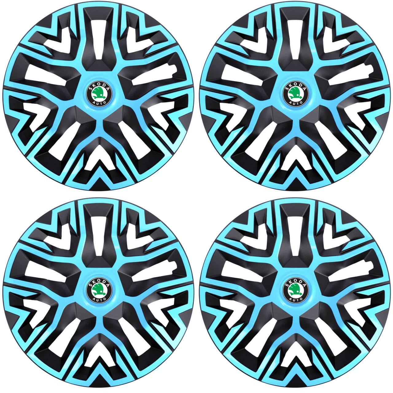Set 4 Capace Roti 16 `` Best Azur-Negru, Compatibile Cu Skoda