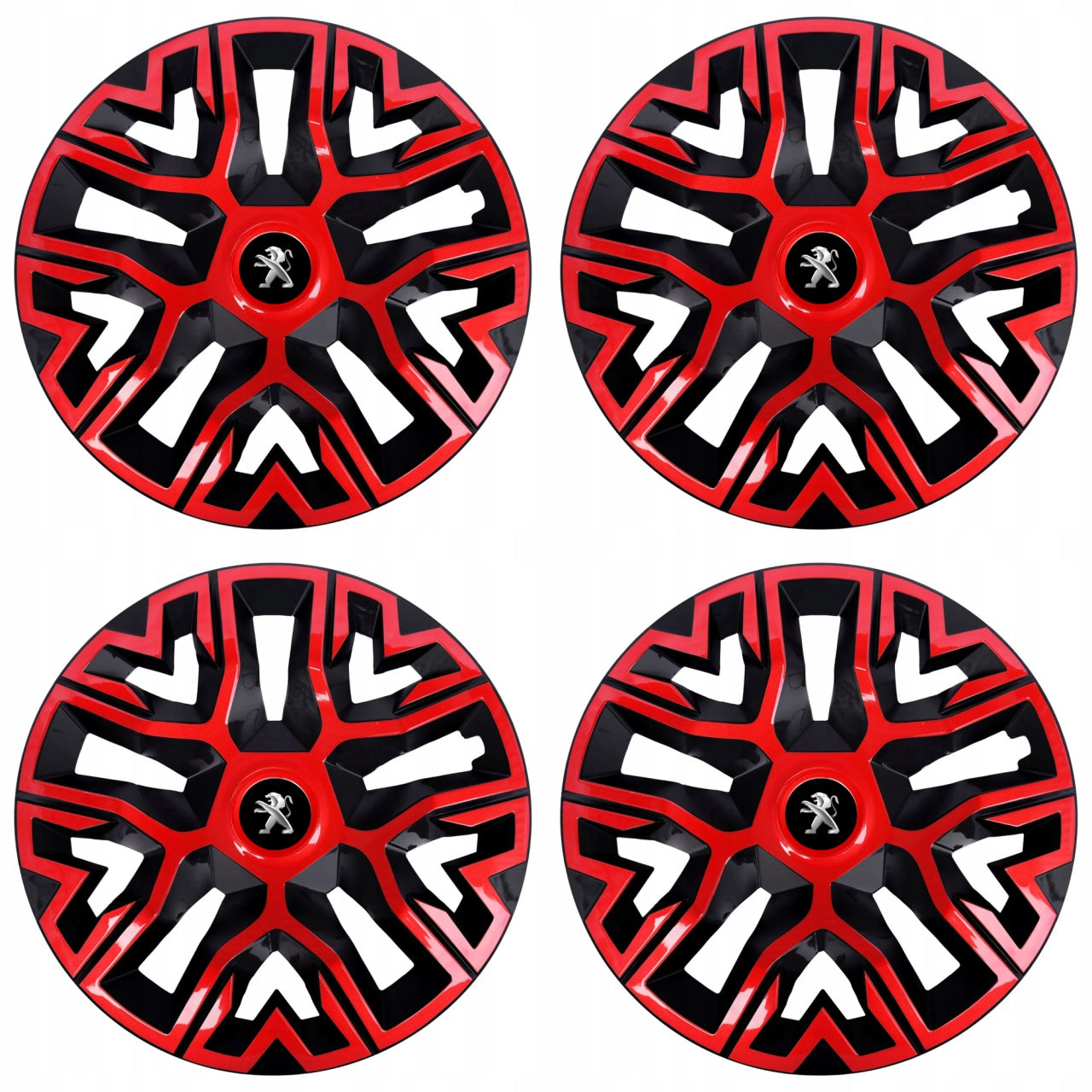 Set 4 Capace Roti 16 `` Best Rosu-Negru, Compatibile Cu Peugeot