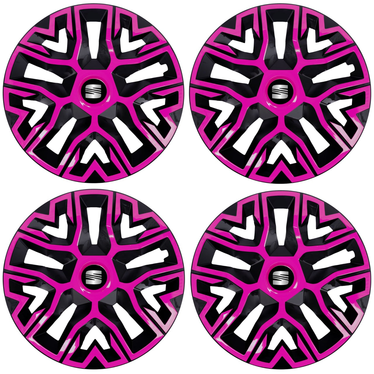 Set 4 Capace Roti 16 inchi (R16) Best Roz-Negru, Compatibile Cu Seat