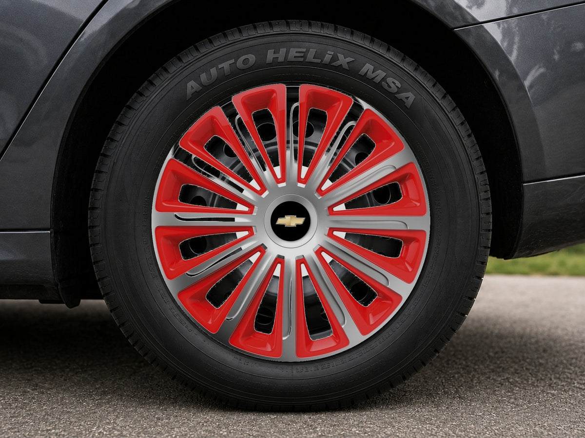Set 4 capace roti 16 inchi (R16) compatibile CHEVROLET, Model Trend Argintiu-Rosu