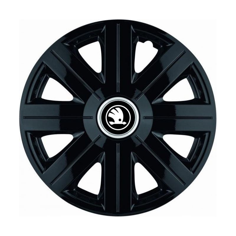 4 darabos Autohelix MSA® dísztárcsa készlet 14 colos felnikre, Skoda fekete-fehér, Cosmos fekete modellhez