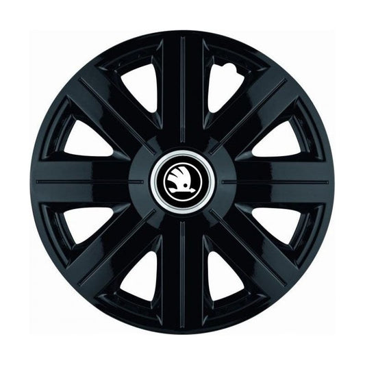 4 darabos Autohelix MSA® dísztárcsa készlet 14 colos felnikre, Skoda fekete-fehér, Cosmos fekete modellhez
