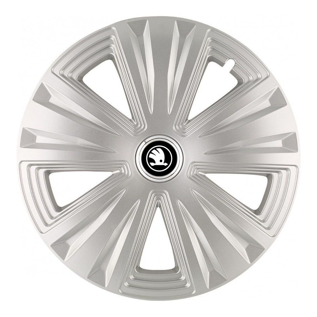 Set 4 Capace Roti potrivite jantelor de 14 inch, pentru Skoda Nou Alb-Negru, model Luna Crom