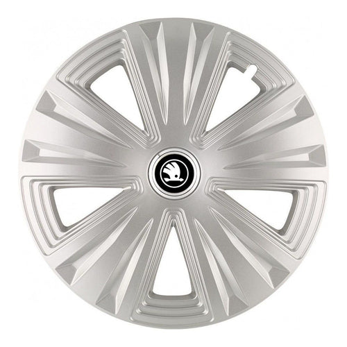 Set 4 Capace Roti potrivite jantelor de 14 inch, pentru Skoda Nou Alb-Negru, model Luna Crom