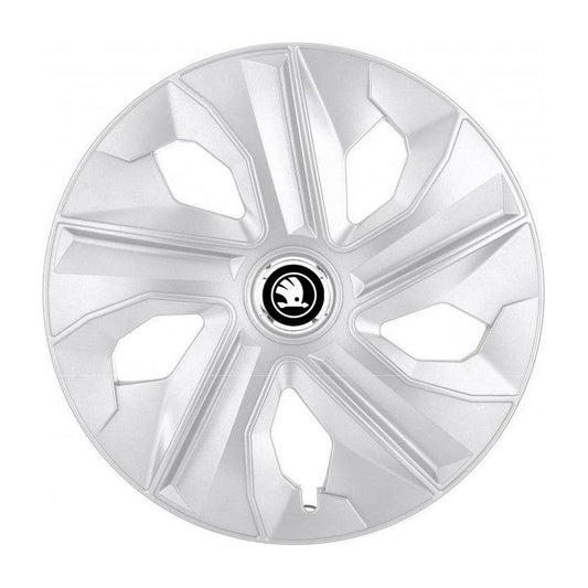 Set 4 Capace Roti potrivite jantelor de 15 inch, pentru Skoda Alb Negru model Luna Crom
