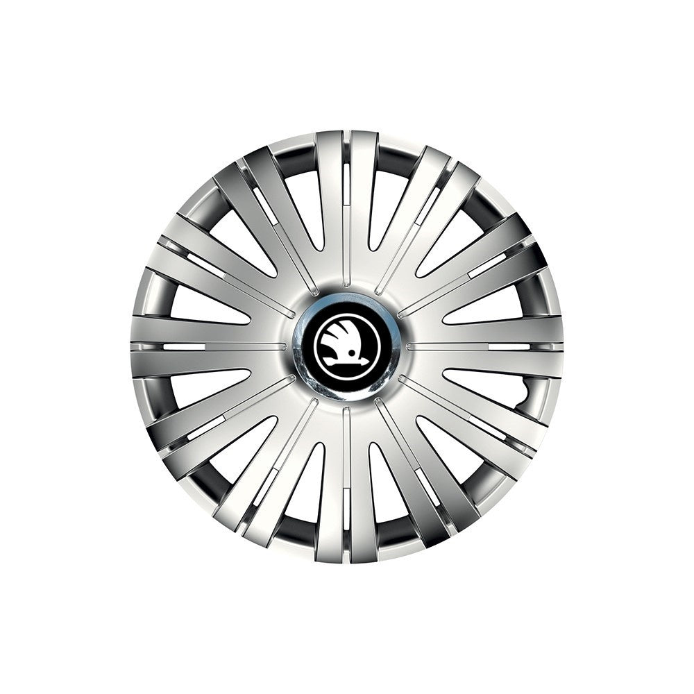 Set 4 Capace Roti potrivite jantelor de 16 inch, pentru Skoda Nou Alb-Negru, model Active Crom