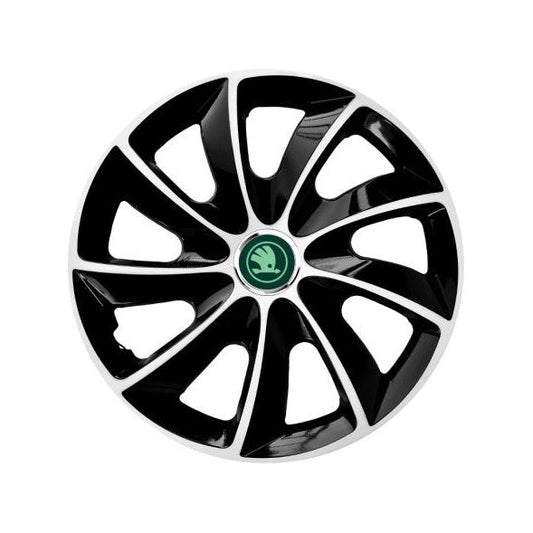 Set 4 Capace Roti potrivite jantelor de R16 inch, pentru Skoda Nou Verde, model Stig Extra Black & White
