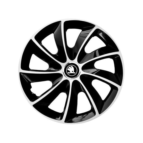 Set 4 Capace Roti potrivite jantelor de R16 inch, pentru Skoda Nou Alb-Negru, model Stig Extra Black & White