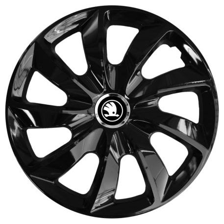 4 db-os 17 colos (R17) Stig fényes fekete kerékszett, kompatibilis a Skoda új fekete-fehér modelljeivel
