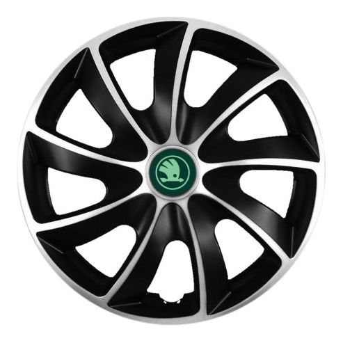 Комплект от 4 броя тасове Autohelix MSA®, подходящи за 17-инчови джанти, за Skoda, нов зелен цвят, модел Quad Silver & Black
