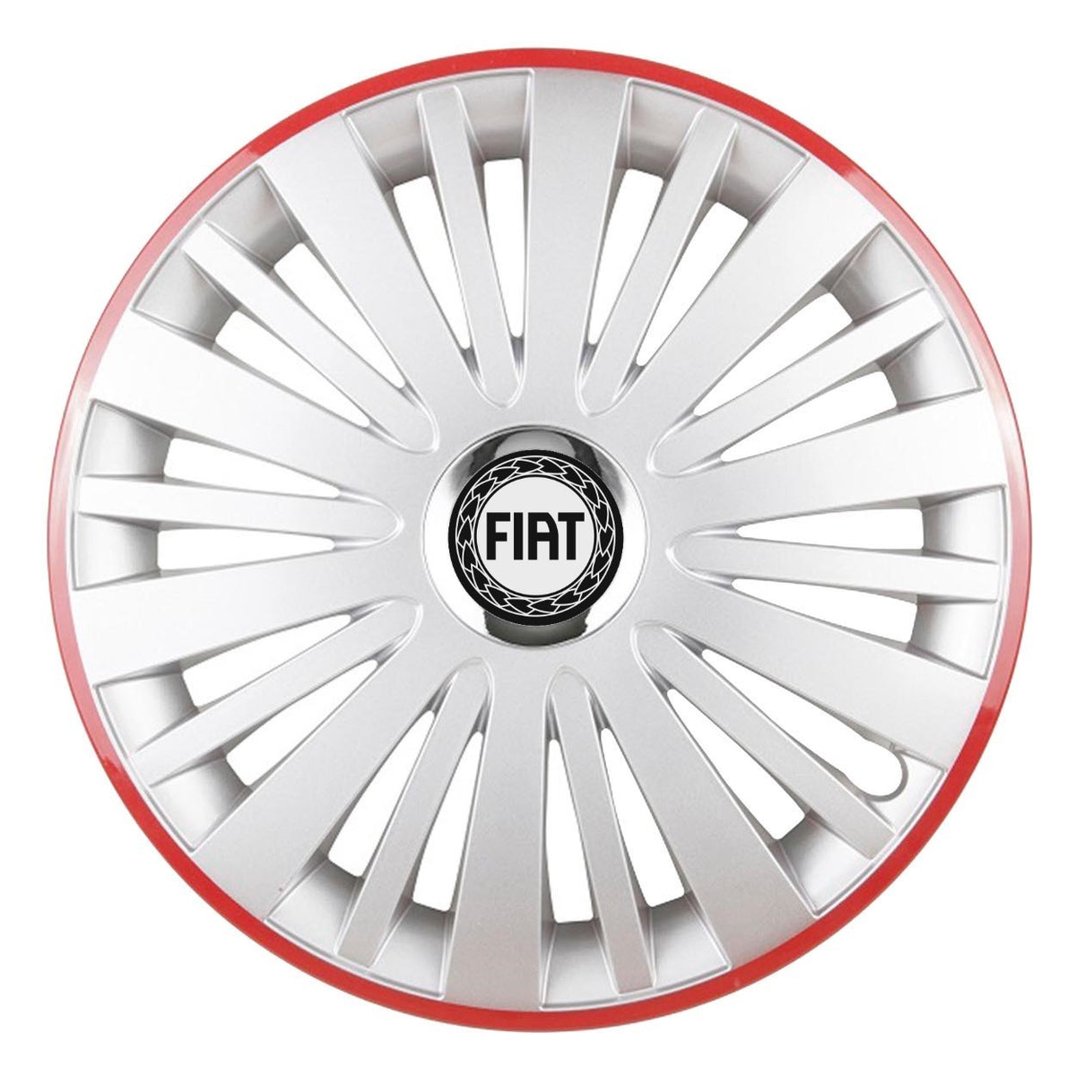 Set 4 Capace Roti, potrivite jantelor de R14, pentru Fiat, model falcon argintiu cu rama rosie