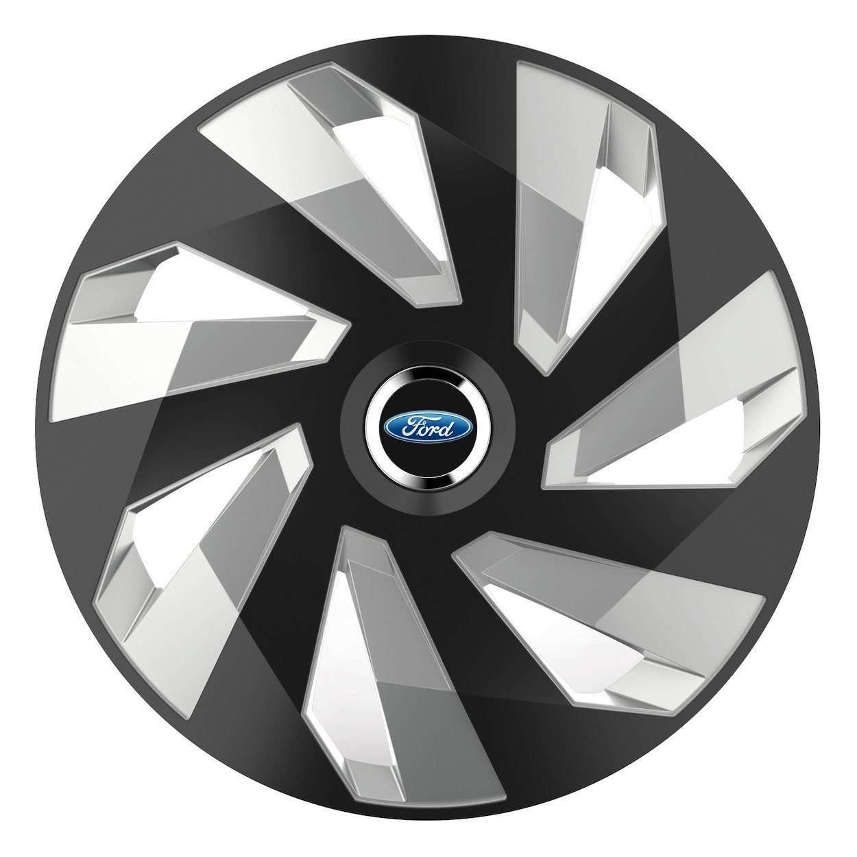 Set 4 Capace Roti, potrivite jantelor de R14, pentru Ford, model vector black and silver