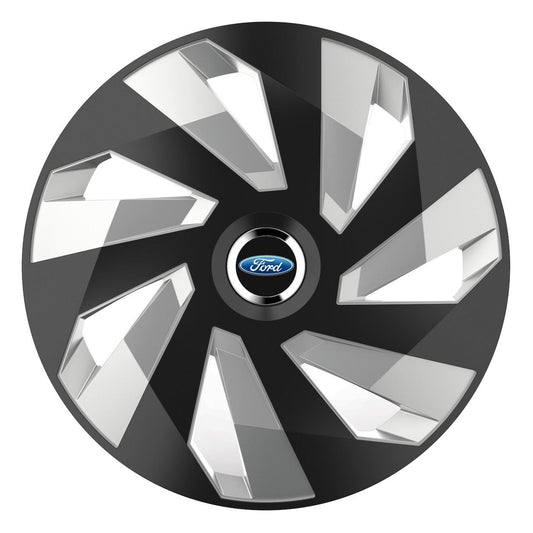 Set 4 Capace Roti, potrivite jantelor de R14, pentru Ford, model vector black and silver