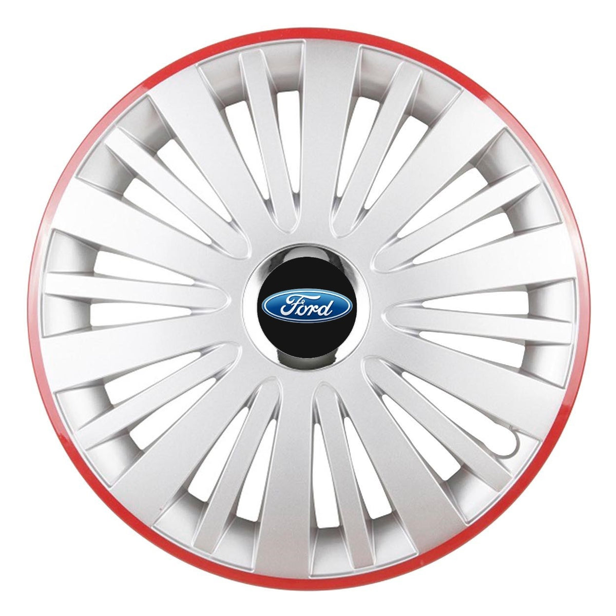 Set 4 Capace Roti, potrivite jantelor de R14, pentru Ford, model falcon argintiu cu rama rosie