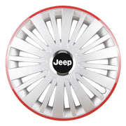 Set 4 Capace Roti, potrivite jantelor de R14, pentru Jeep, model falcon argintiu cu rama rosie