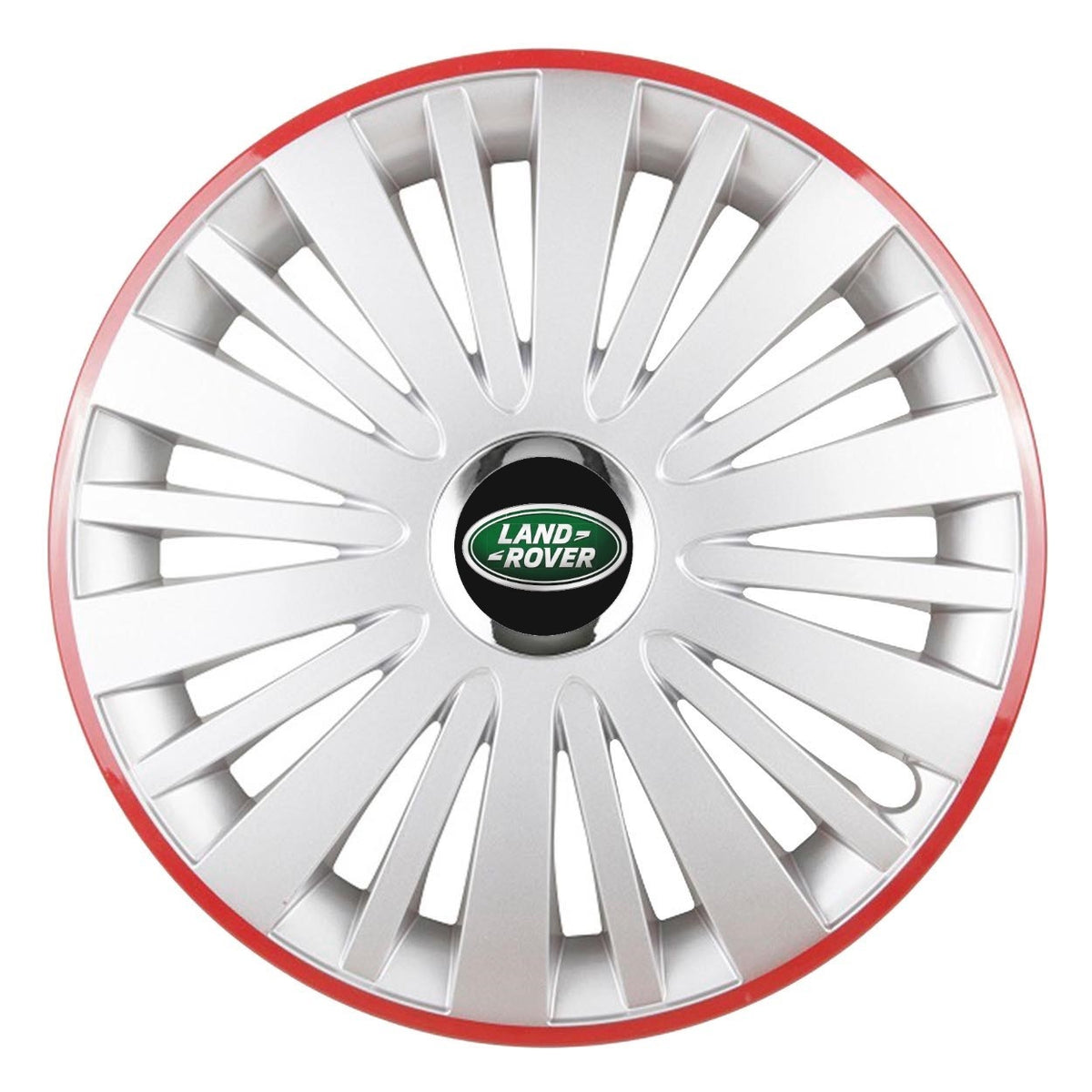 Set 4 Capace Roti, potrivite jantelor de R14, pentru Land Rover, model falcon argintiu cu rama rosie