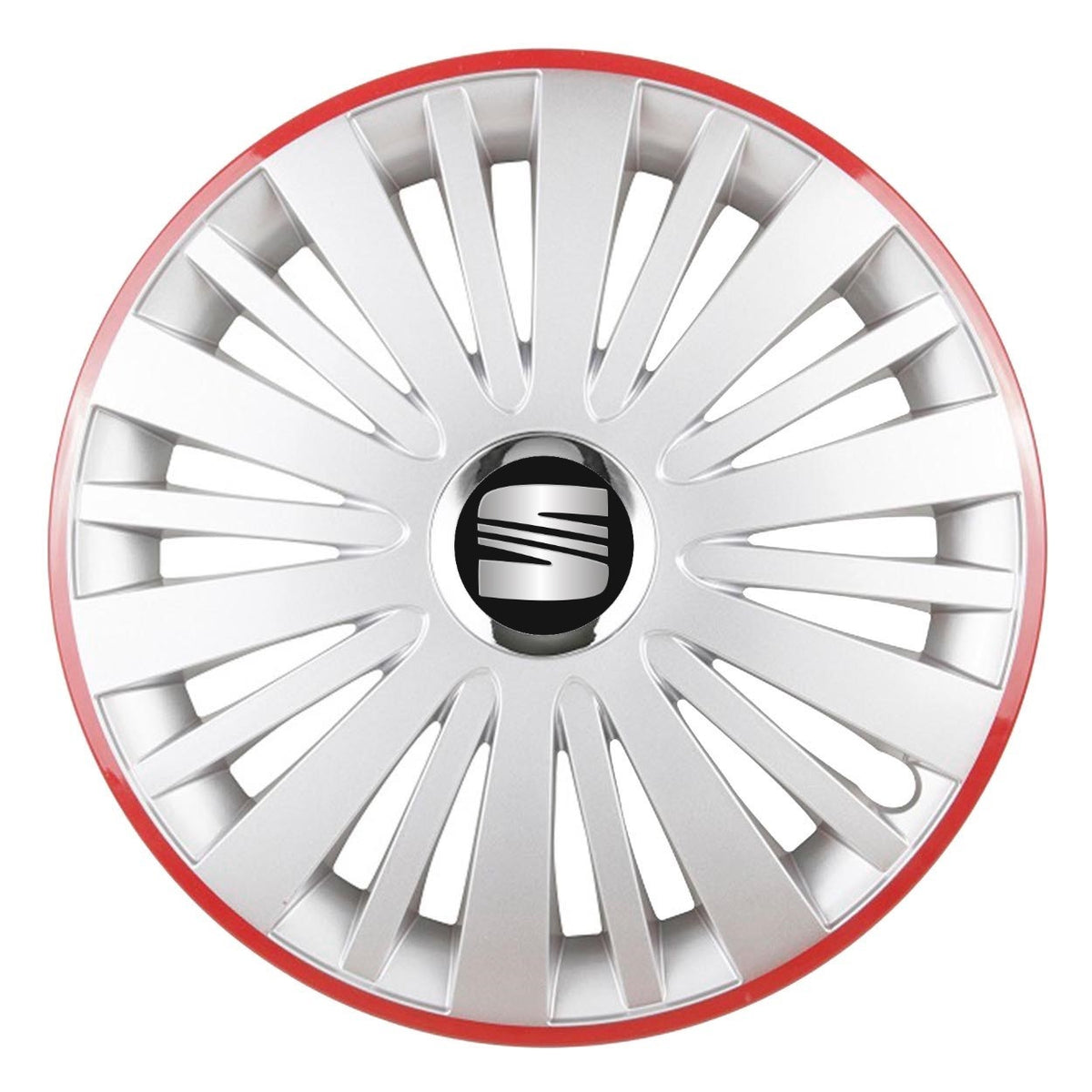 Set 4 Capace Roti, potrivite jantelor de R14, pentru Seat, model falcon argintiu cu rama rosie