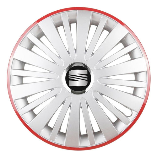 Set 4 Capace Roti, potrivite jantelor de R14, pentru Seat, model falcon argintiu cu rama rosie