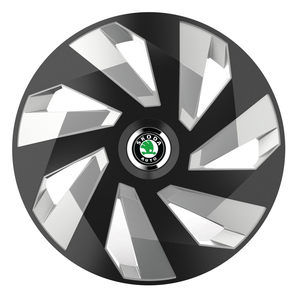 4 darabos dísztárcsa készlet, R14 felnikre alkalmas, Skoda modellekhez, vektor fekete és ezüst modell