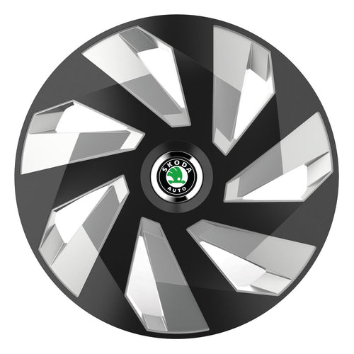 4 darabos dísztárcsa készlet, R14 felnikre alkalmas, Skoda modellekhez, vektor fekete és ezüst modell