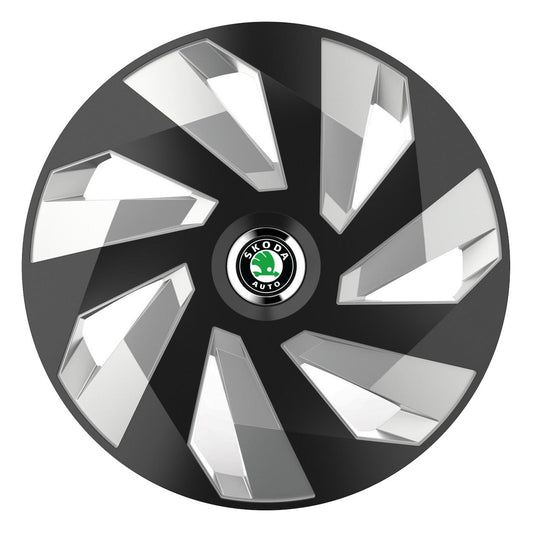 Set 4 Capace Roti, potrivite jantelor de R14, pentru Skoda, model vector black and silver