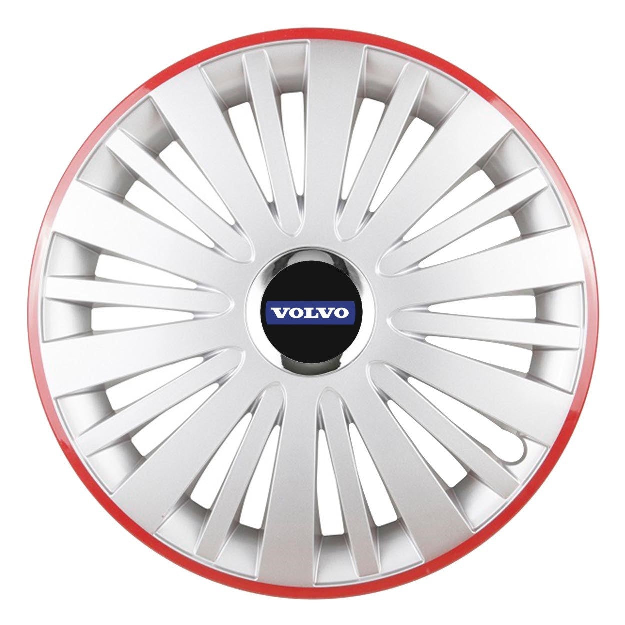 Set 4 Capace Roti, potrivite jantelor de R14, pentru Volvo, model falcon argintiu cu rama rosie