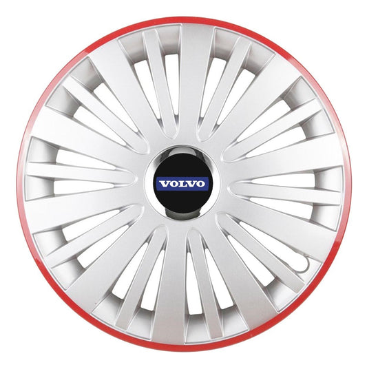 Set 4 Capace Roti, potrivite jantelor de R14, pentru Volvo, model falcon argintiu cu rama rosie