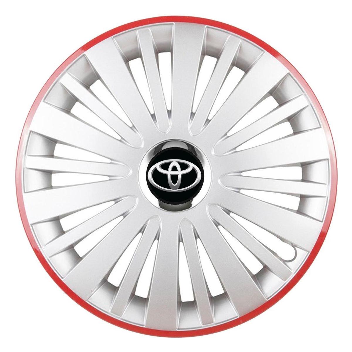 Set 4 Capace Roti, potrivite jantelor de R14, pentru Toyota, model falcon argintiu cu rama rosie