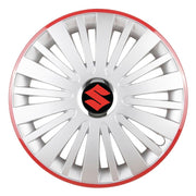 4 darabos dísztárcsa készlet, R14 felnikre alkalmas, Suzukira, ezüst Falcon modell piros kerettel