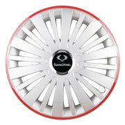 4 darabos dísztárcsa készlet, R14 felnikre alkalmas, SsangYoung ezüst Falcon modellhez, piros kerettel