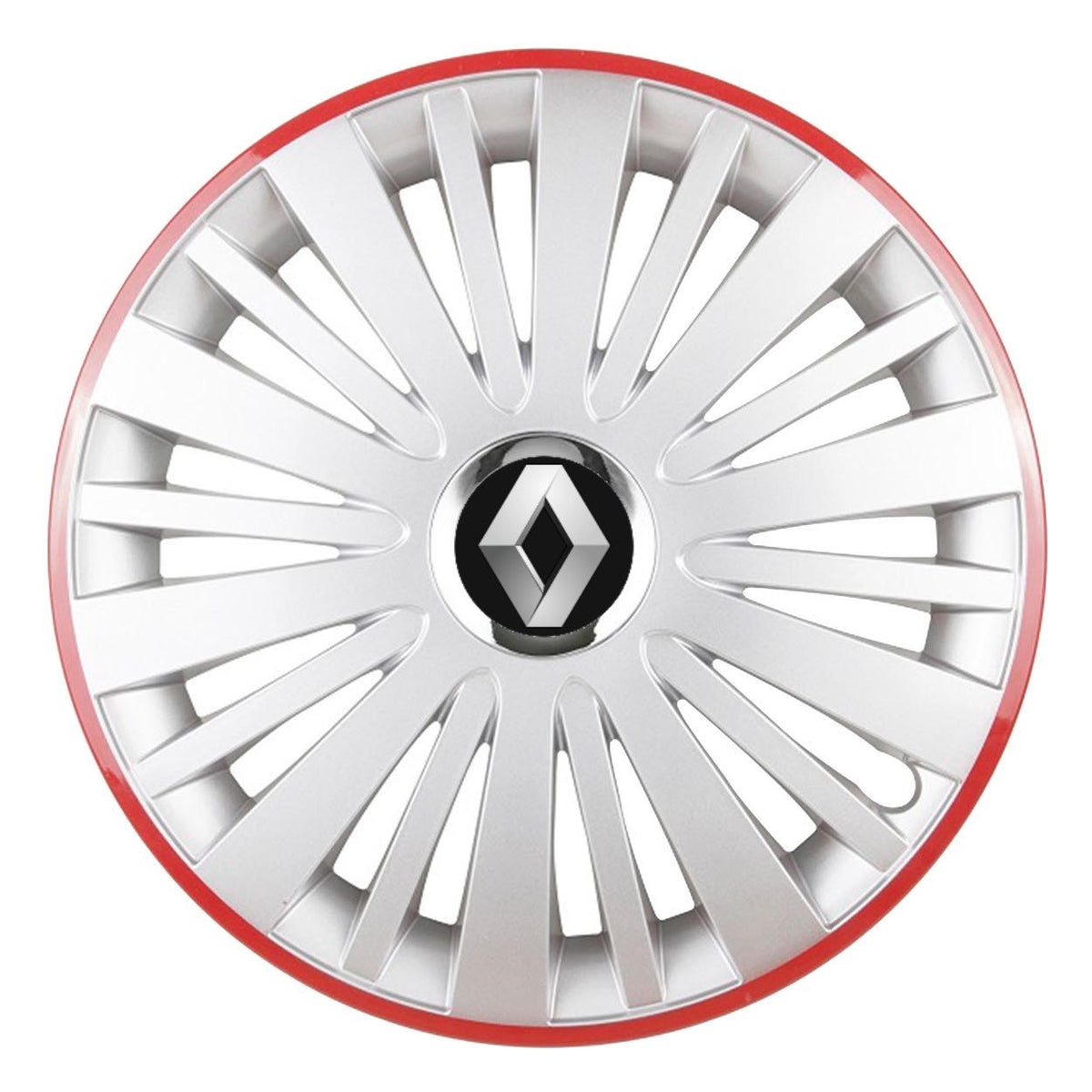 Set 4 Capace Roti, potrivite jantelor de R14, pentru Renault, model falcon argintiu cu rama rosie