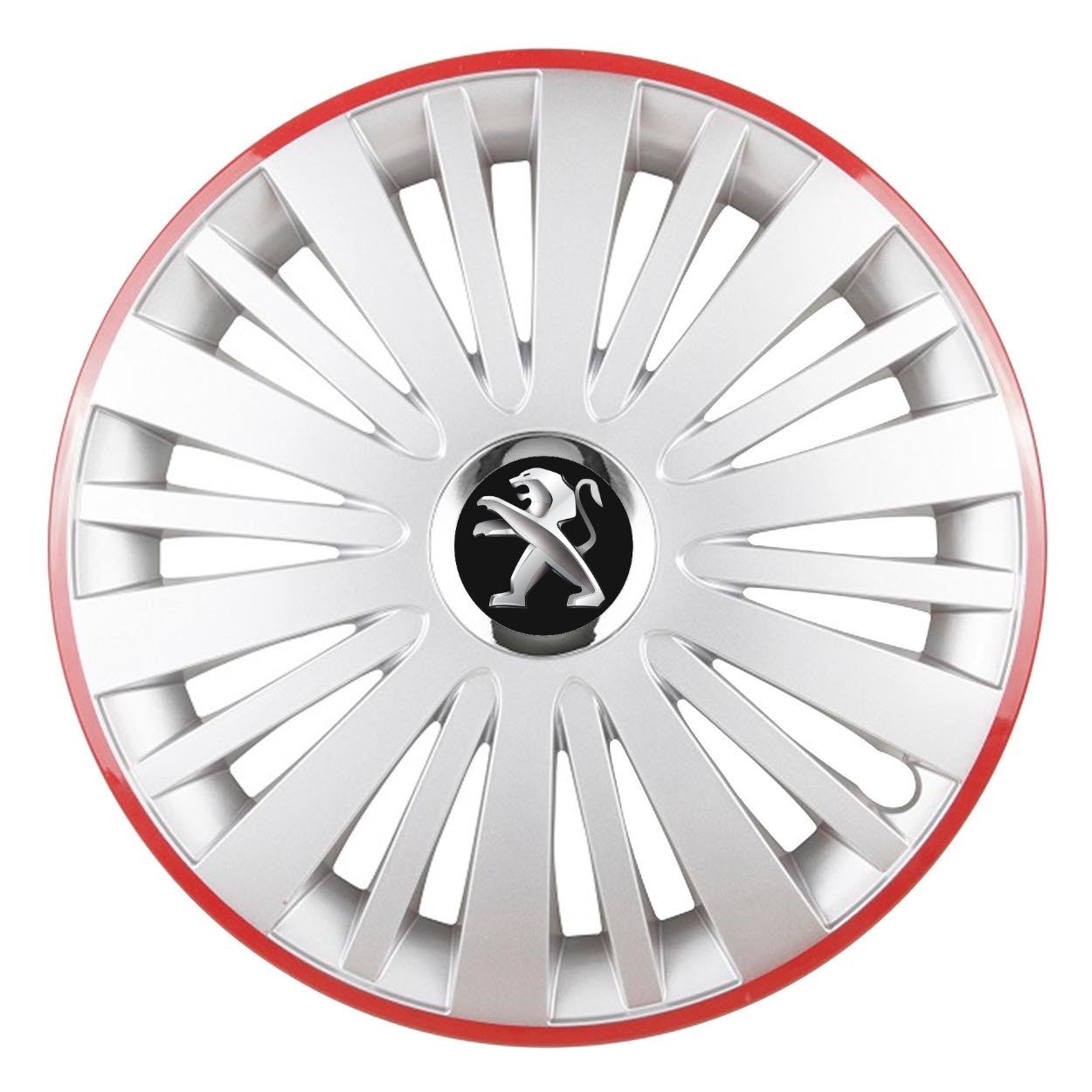 Set 4 Capace Roti, potrivite jantelor de R14, pentru Peugeot, model falcon argintiu cu rama rosie