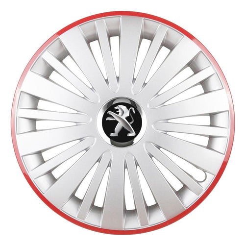 Set 4 Capace Roti, potrivite jantelor de R14, pentru Peugeot, model falcon argintiu cu rama rosie