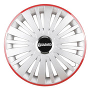 4 darabos dísztárcsa készlet, R14 felnikre alkalmas, Daewoo ezüst Falcon modellhez, piros kerettel