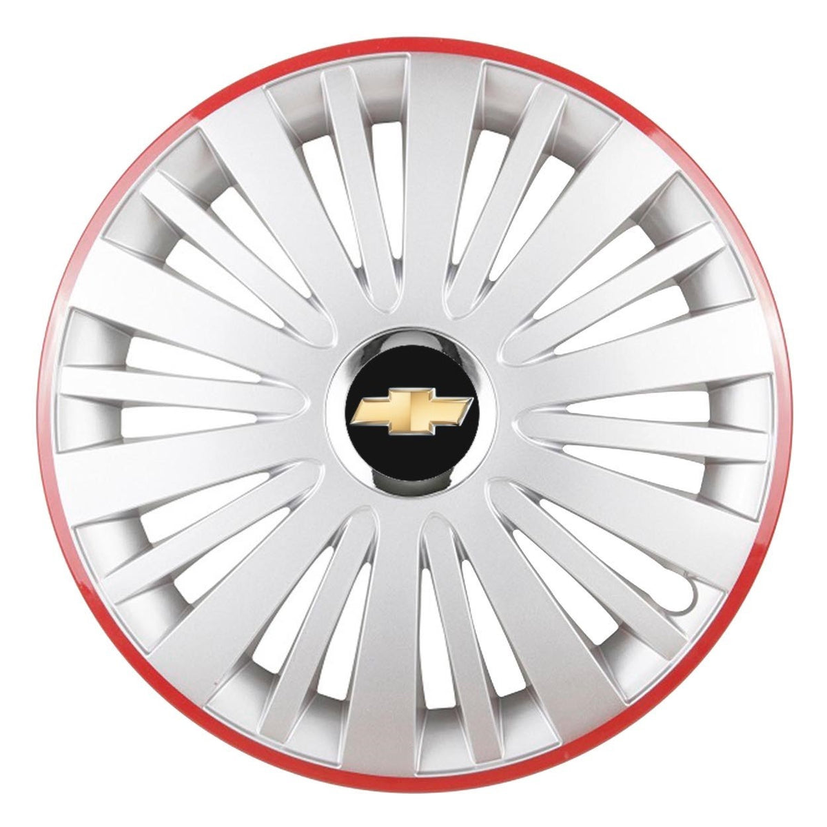 Set 4 Capace Roti, potrivite jantelor de R14, pentru Chevrolet, model falcon argintiu cu rama rosie