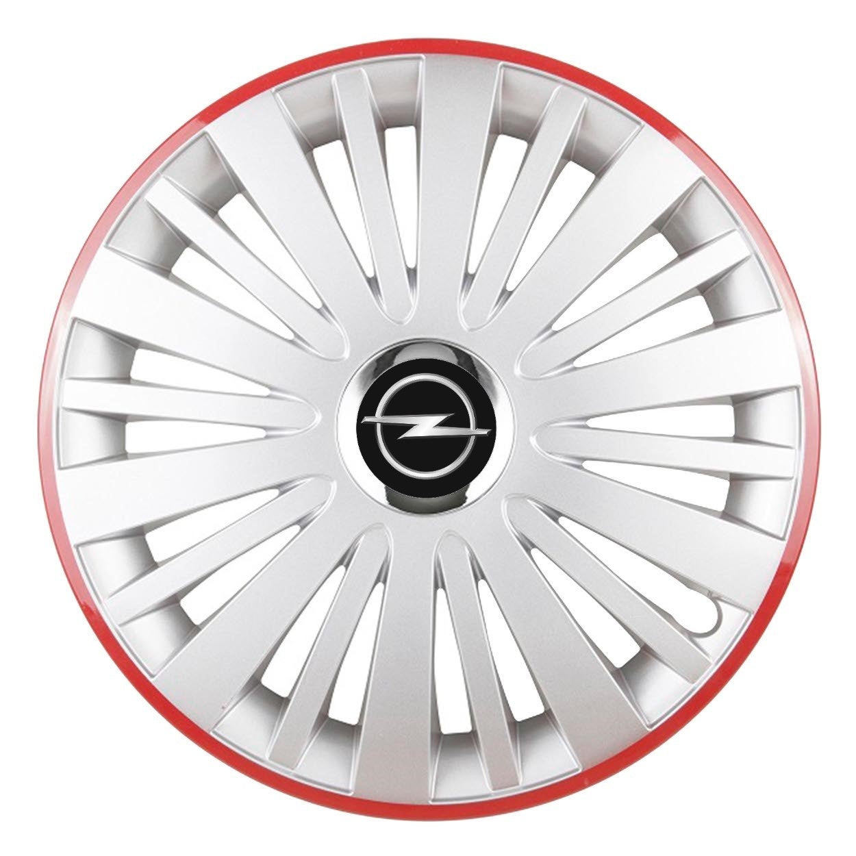 Set 4 Capace Roti, potrivite jantelor de R15, pentru Opel, model falcon argintiu cu rama rosie