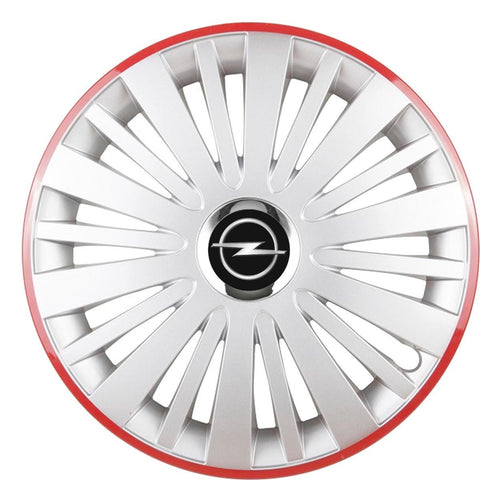 Set 4 Capace Roti, potrivite jantelor de R15, pentru Opel, model falcon argintiu cu rama rosie
