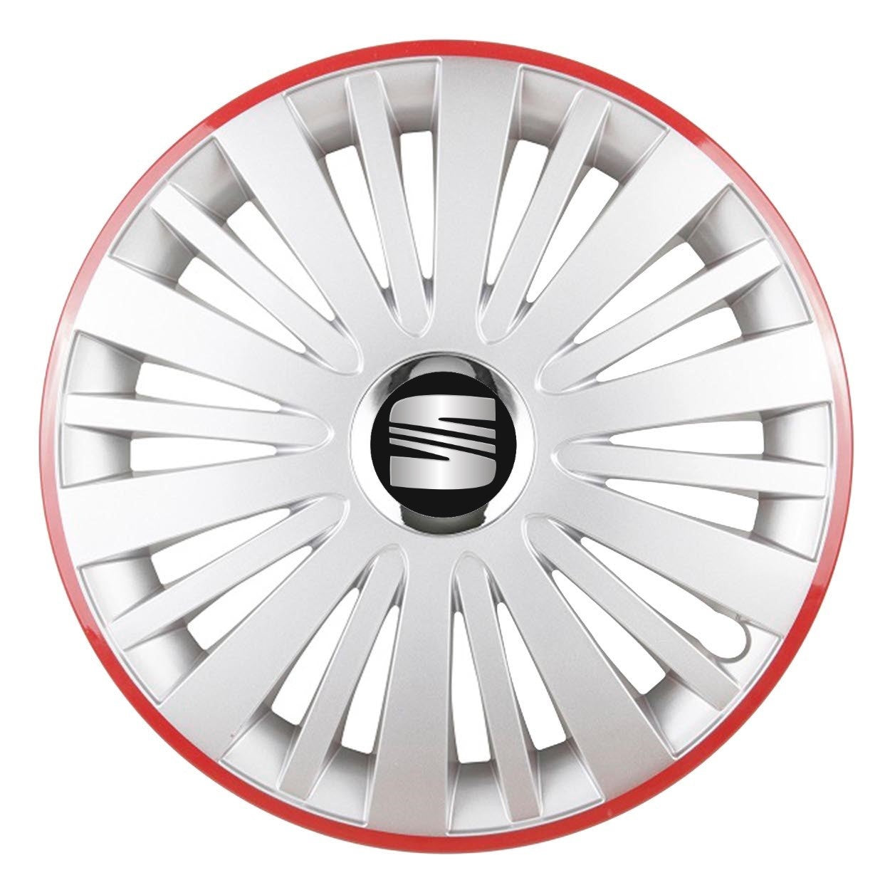 Set 4 Capace Roti, potrivite jantelor de R15, pentru Seat, model falcon argintiu cu rama rosie