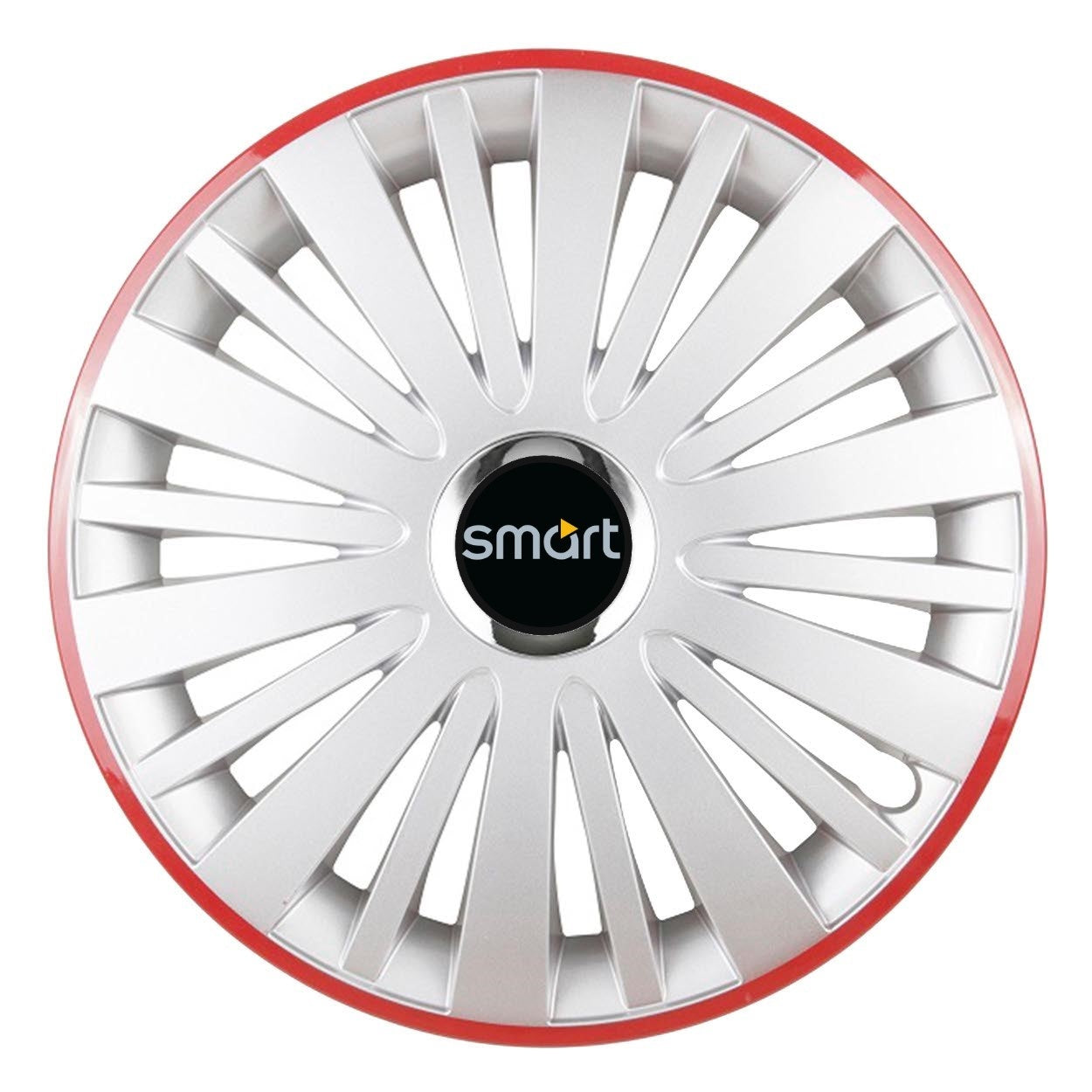 Set 4 Capace Roti, potrivite jantelor de R15, pentru Smart, model falcon argintiu cu rama rosie