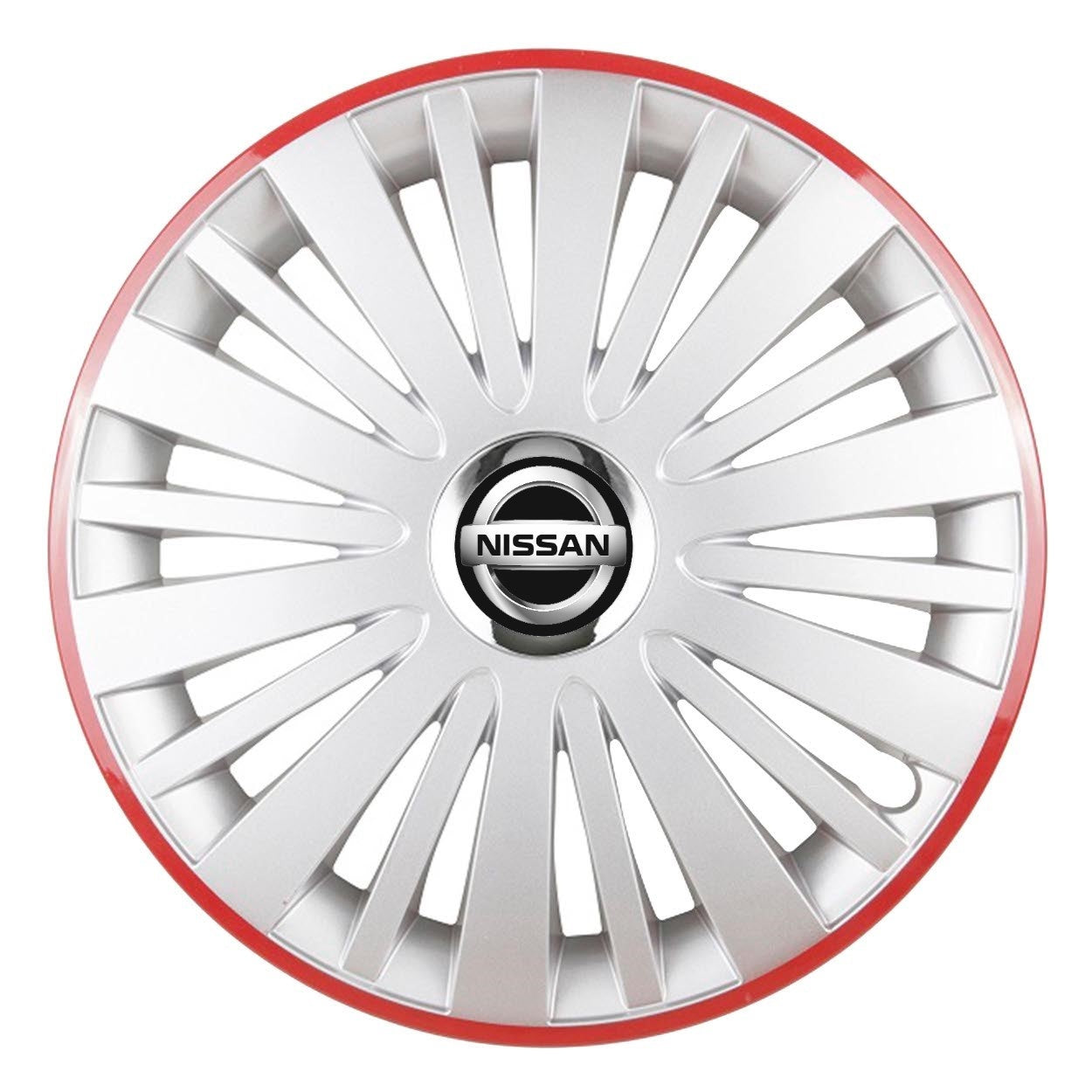Set 4 Capace Roti, potrivite jantelor de R15, pentru Nissan, model falcon argintiu cu rama rosie