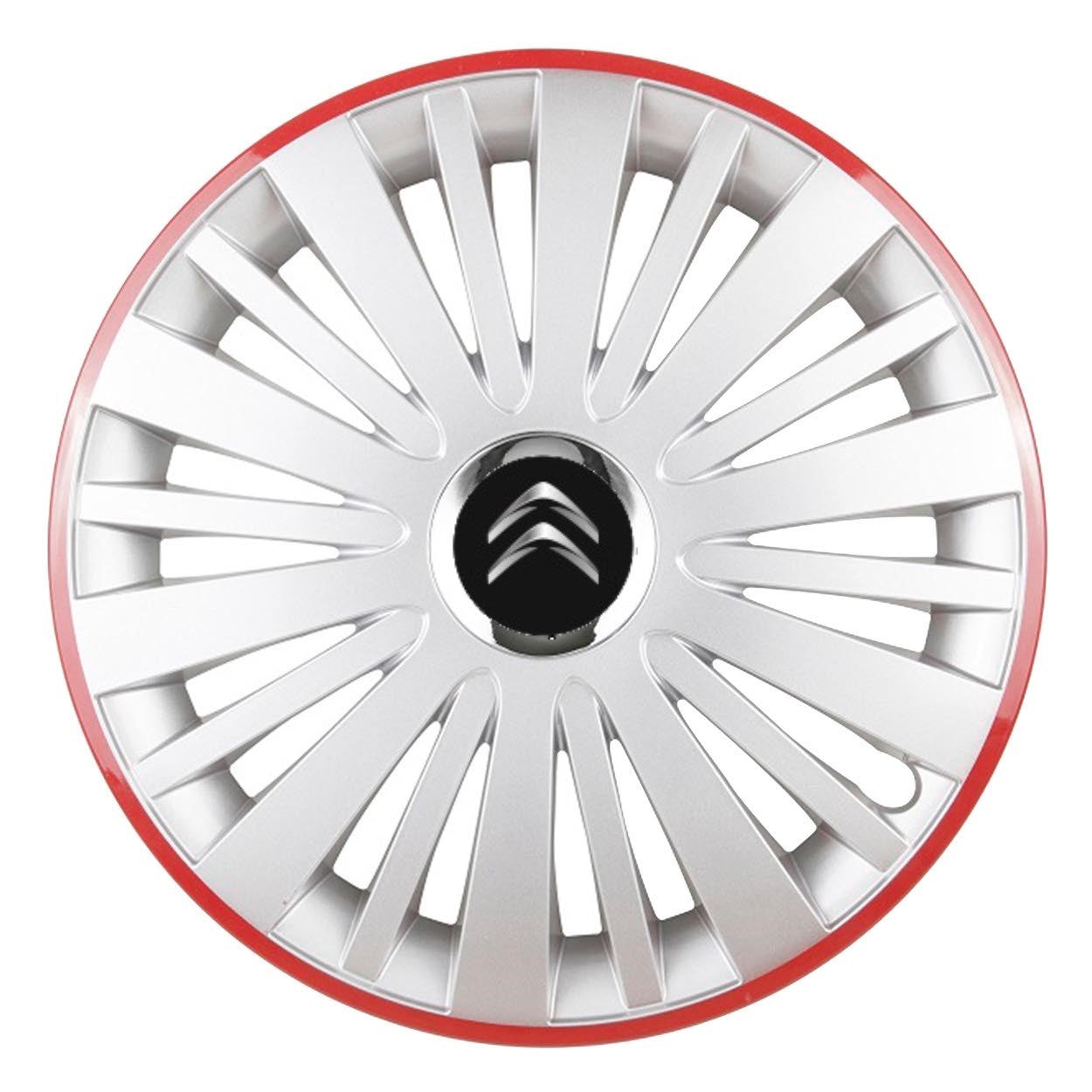 Set 4 Capace Roti, potrivite jantelor de R15, pentru Citroen, model falcon argintiu cu rama rosie