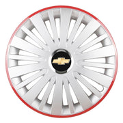 4 darabos dísztárcsa készlet, R15 felnikre alkalmas, Chevrolet ezüst Falcon modellhez, piros kerettel