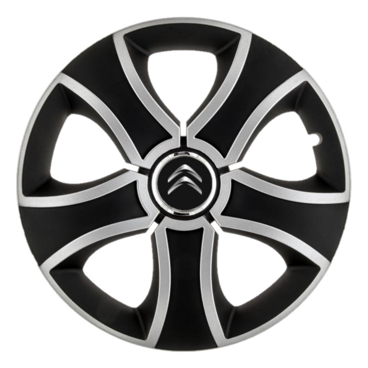 4 db-os 15 hüvelykes (R15) Bis szürke-fekete kerékborító készlet, Citroën kompatibilis