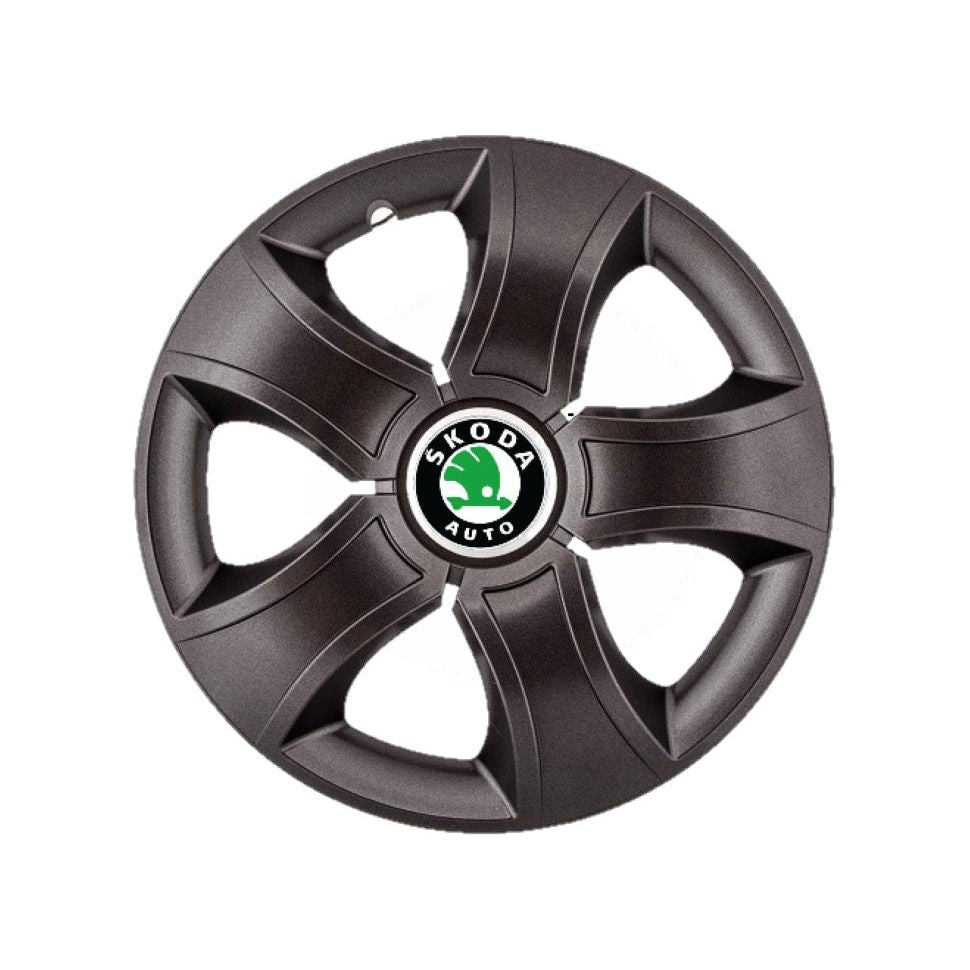 Set 4 capace roti Bis Negru R15 pentru gama auto Skoda