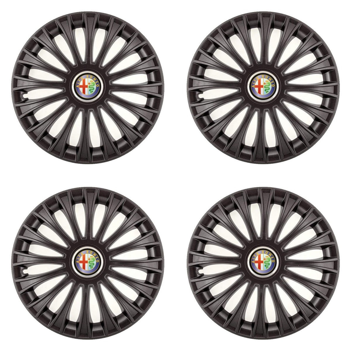 Set 4 Capace Roti 15 inchi (R15) Dino Negru, Compatibile cu Alfa Romeo