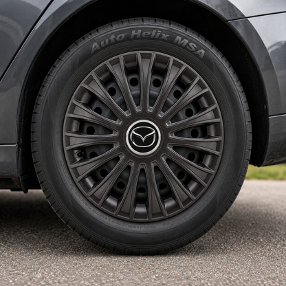 Set 4 Capace Roti 15 inchi (R15) Dino Negru, Compatibile cu Mazda