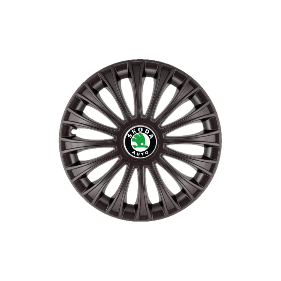 Set 4 capace roti Dino Negru R15, pentru gama auto Skoda