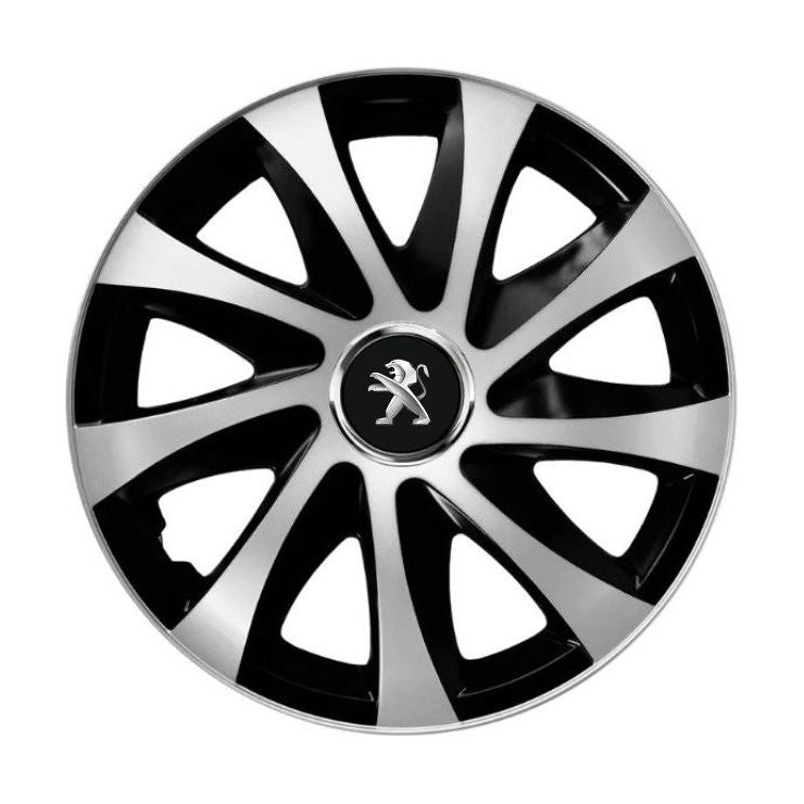 Set 4 capace roti Drift exrta Gri-Negru R15 Compatibil Cu Peugeot