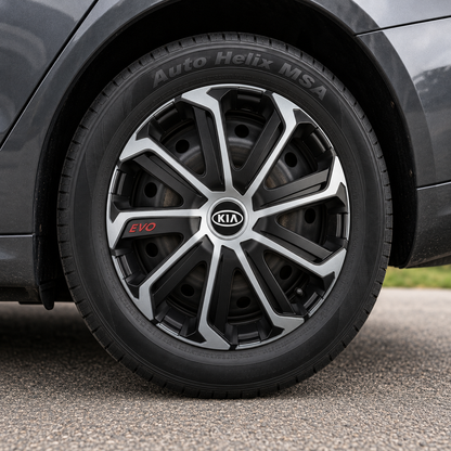 Set 4 Capace Roti Evo Gri-Negru R14, Pentru KIA
