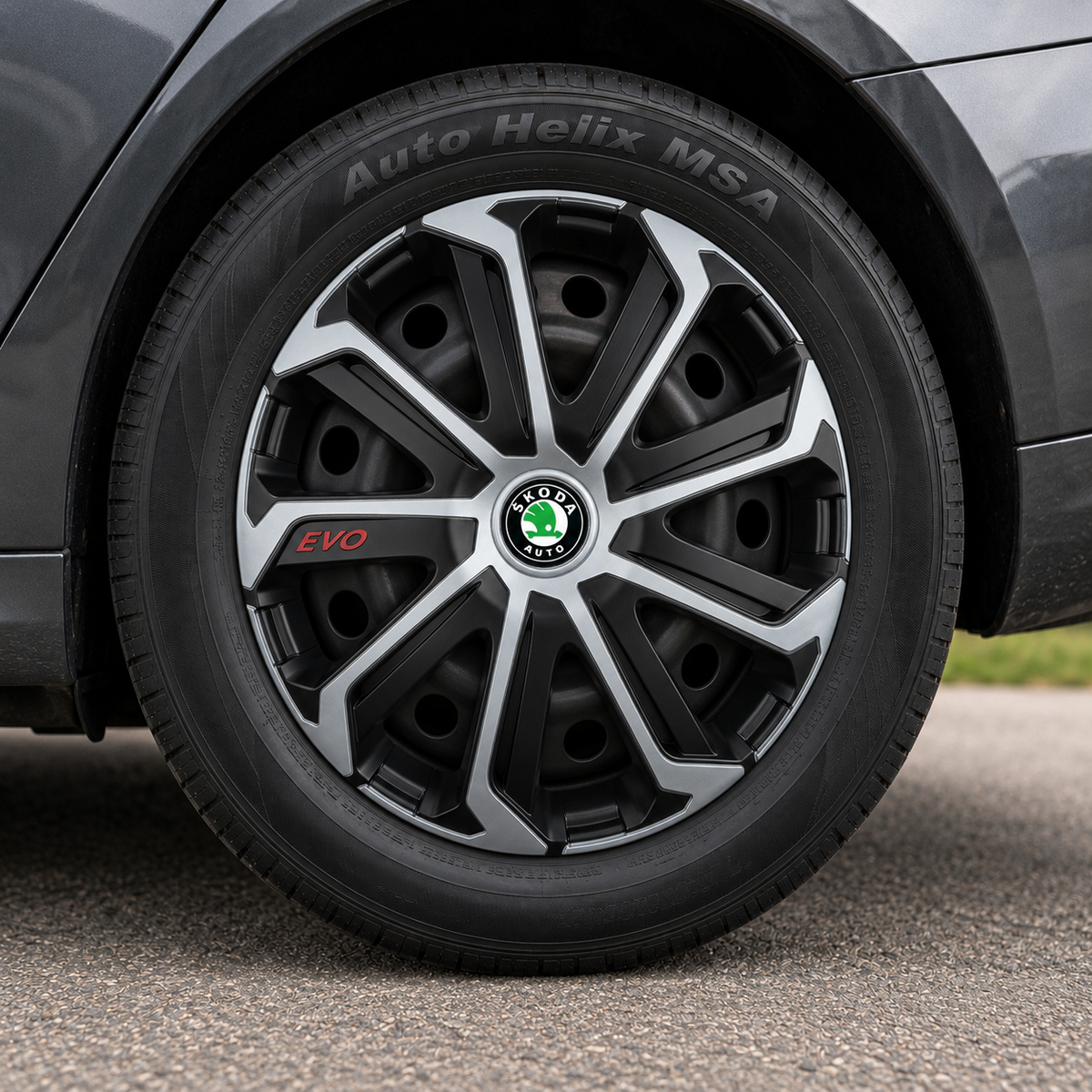 Set 4 Capace Roti Evo Gri-Negru R14, Pentru SKODA